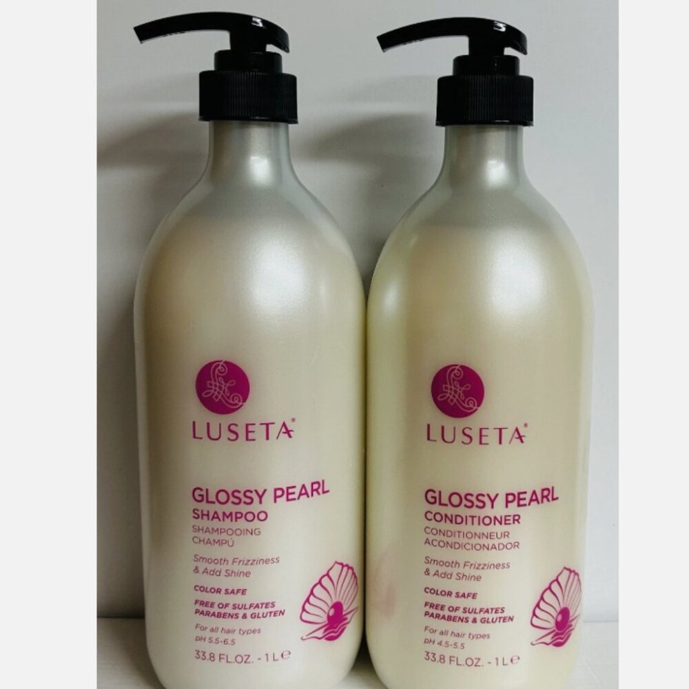LUSETA ~ GLOSSY PEARL Frizziness Smoothing Shine SHAMPOO & CONDITIONER 33.8 FL